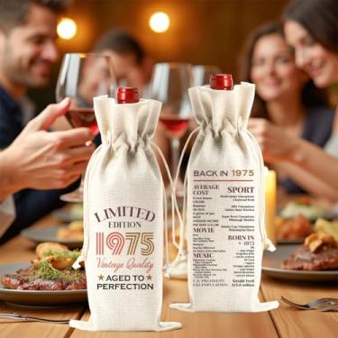 Imagem de Presentes de aniversário de 50 anos para mulheres, homens, 1975, sacola de vinho para mulheres, feliz aniversário, 50 anos, suprimentos para festas, decorações para mãe, pai, avó, colega de trabalho