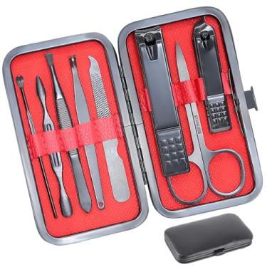 Imagem de Kit masculino premium de manicure e cuidados faciais de 8 peças – Conjunto profissional de ferramentas de unhas com estojo de viagem – Presente ideal para homens, marido, pai, namorado