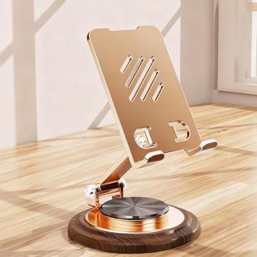 Imagem de Suporte de telefone de mesa dobrável duplo com uma base de madeira estável e portátil de rotação de 360° para todos os smartphones, iPads e tablets