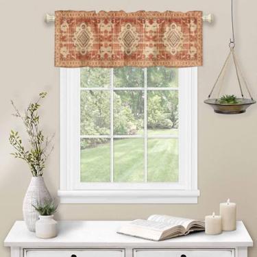 Imagem de Cortina de cozinha boêmia laranja queimada para janela, tribal, vintage, boho, bolso para varão, sanefa, cozinha, tratamento de janela para quarto, sala de estar, 137 x 45 cm