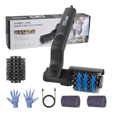 Imagem de FIRINER Escova elétrica para churrasqueira com 3 velocidades potentes para churrasqueira ao ar livre - Escova de limpeza automática de arame de aço inoxidável ajustável de 180° para acessórios de