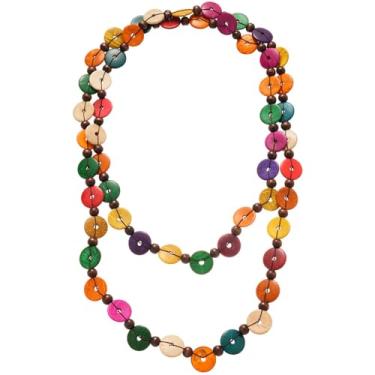 Imagem de Kokoma Kokma – Colar longo com contas de madeira coloridas boêmias, com botões, miçangas, gargantilha, bijuteria moderna
