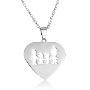 Imagem de Colar de família presentes para família com pingente de coração presentes para mãe, pai, filha, filho, presente, One Size, Aço inoxidável, Sem Pedra Preciosa