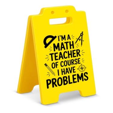 Imagem de Acessórios de mesa engraçados para professores de matemática do curso I Have Problems Caution Sign Decorações de sala de aula Humor mordaça presentes para professores de matemática professores tutores