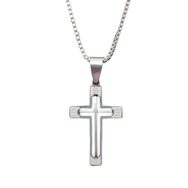 Imagem de Colar Feminino Crucifixo Prateado Antialérgico Cruz Cp1110