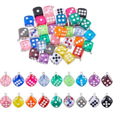 Imagem de DICOSMETIC 36 peças, pingentes de dados de 18 cores, pingente de cubo de resina a granel, pingente de dados coloridos, pequeno jogo divertido, pingente quadrado 3D para pulseira DIY, colar, brinco