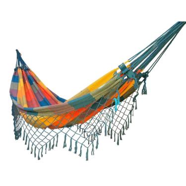 Imagem de Rede de Dormir Casal Gigante 3,50m 100% Algodão Reforçada – Rede de Descanso Preço de Fábrica para Varanda e Jardim(COLORIDO-CLARO-REDE)