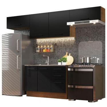 Imagem de Cozinha Compacta Madesa Agata Armário e Balcão Rustico Preto