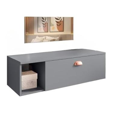 Imagem de Penteadeira Camarim Suspensa com Espelho, Gaveta com Divisória e Nichos Make Up Elegante e Compacta (Cinza)