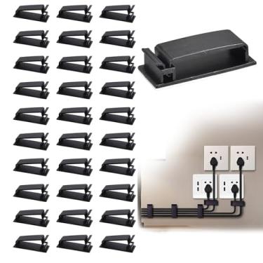 Imagem de Pacote com 30 clipes de cabos adesivos para gerenciamento de cabos de parede de mesa, conjunto de grampos organizadores pegajosos para escritório em casa (preto)