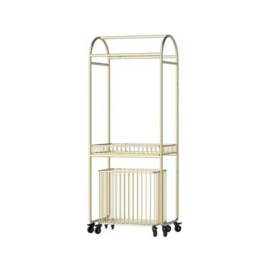 Imagem de porta-toalhas Rack de armazenamento para banheiro, toalheiro integrado, lavatório para banheira, chão do, rack móvel, cesta lavanderia com rodas(Gold)