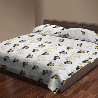 Imagem de Northwest Jogo de lençol solteiro oficialmente licenciado Indiana Pacers NBA – Roupa de cama macia com logotipo do time para dormitórios, quartos, grutas de fãs e estilo de dia de jogo
