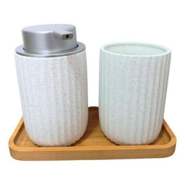 Imagem de Kit Cerâmica Luxo Banheiro Lavabo 3 Peças dispenser Granelite Branco "
