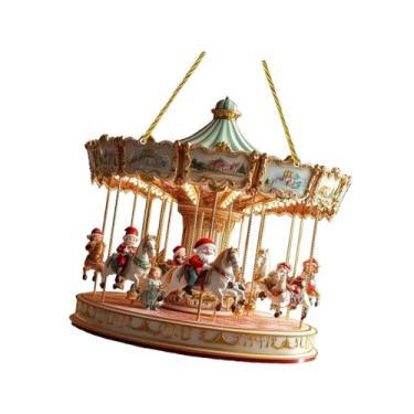 Imagem de Fenteer Decoração de Natal em Acrílico com Papai Noel em Carrossel, Apanhador de Sol, Placa Criativa para Pendurar na Janela, Ideal para Festas de Natal em, Style a