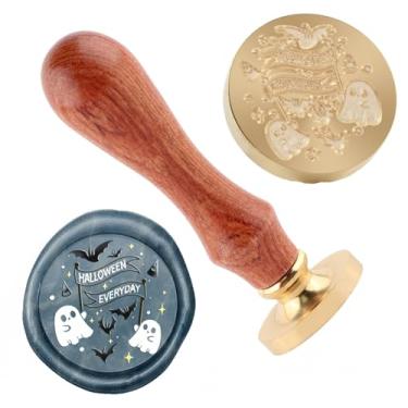 Imagem de Selo de cera fantasma Carimbo de selo de cera de Halloween cabeças de latão removíveis para decoração de festa de Halloween convites carta envelope cartões de felicitações presentes