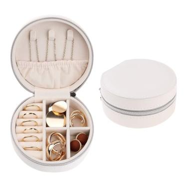 Imagem de Caixa de joias de viagem para presentes de aniversário de meninas, pequena caixa organizadora de joias de couro PU portátil suporte de exibição para brinco anel 10 x 10 x 5,5 cm branco