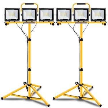 Imagem de 21000 Lumen Work Lights with Stand, 3 Adjustable Head LED Work Light, with Adjustable and Foldable Tripod Stand, Waterproof Lamp with Individual Switch with 6500 Kelvin Color Temperature 2Pack