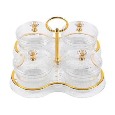 Imagem de YWJLQH Bandeja para frutas secas, travessas divididas, travessa para lanches, multiuso, com tampa, pote para armazenamento de cozinha, travessa para doces e, Transparente 4 Grades