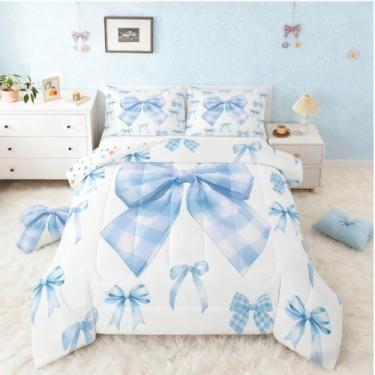Imagem de Feelyou Conjunto de edredom infantil com laço azul, fofo, kawaii, para decoração de quarto de crianças, meninos, meninas, princesa, microfibra, ultramacia e respirável