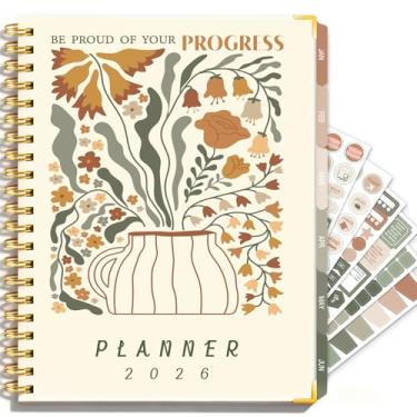Imagem de Planejador grande 2026 – Organizador semanal e mensal de janeiro de 2026 a dezembro de 2026, livro de planejamento de agenda diária estética de 21,6 cm x 28 cm com bolso, adesivos e abas para