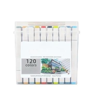 Imagem de KIT 24/36/48/60/80 Estojo Bolsa Caneta Marcadores Com Ponta Dupla Tampa Com NÚMERO DE CORES (120 Cores Branco)