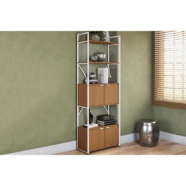 Imagem de Estante P- Sala Industrial Alta Li018 C- 4 Portas 72x200cm Canela-branco - Kappesberg