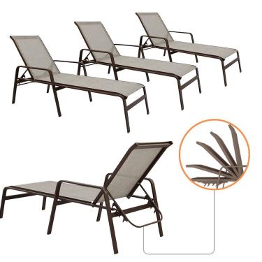 Imagem de Kit 4 Espreguiçadeiras Piscina Sevilha Tela Sling Alumínio Encosto 5 Posições Reforçada Capuccino