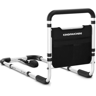 Imagem de Barras de cama para segurança de idosos adultos - Atualização 2026 - Compatível com ASTM, bengala de cama ajustável com alça ergonômica antiderrapante e bolso de armazenamento, grades de cama para