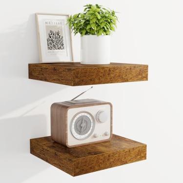 Imagem de Marsmiles Prateleiras flutuantes de 17 cm para parede, prateleiras de madeira com suportes invisíveis, conjunto de 2, prateleira rústica montada na parede para cozinha, banheiro, sala de estar, marrom