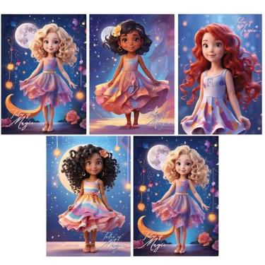 Imagem de Kit 5 Caderno Brochurão Princesas 96 Fls Costurado Capa Dura - 99844IM