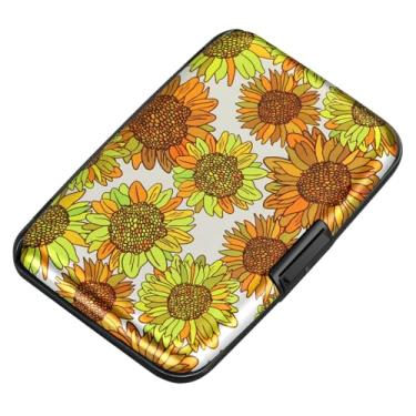 Imagem de ELFISH Mini carteira de alumínio RFID porta-cartões de crédito capa de metal para identidade masculina e feminina (girassóis)