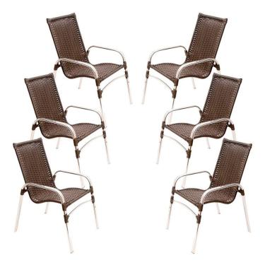 Imagem de Jogo 6 Cadeiras Emily Em Alumínio Para Jardim E Piscina Tabaco
