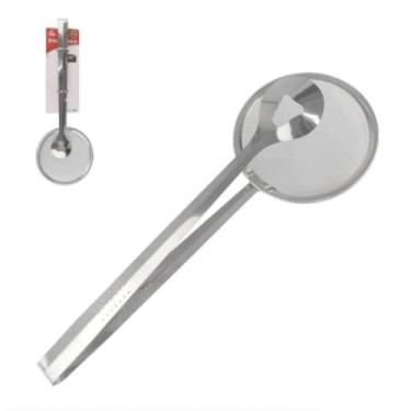 Imagem de Escumadeira de Aço Inoxidável para Cozinha com Pegador Ergonômico Utensílio de Cozinha para Fritura e Servir