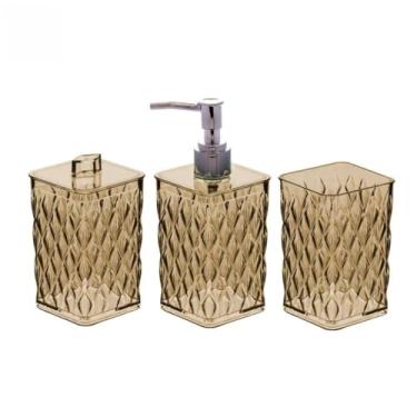 Imagem de Kit Banheiro 4 Peças Completo com Porta Sabonete Porta Escova e Bandeja Decorativa(ÂMBAR)