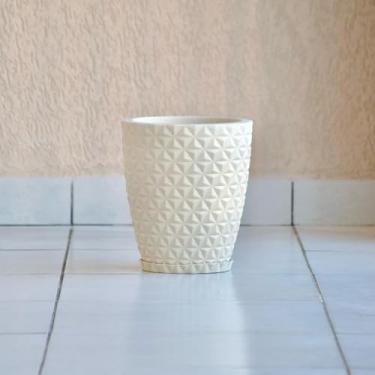 Imagem de Vaso de Plantas Flores Coluna Cone Bojo Diamante 29x26 com Prato em Polietileno Sala Jardim (Bege)