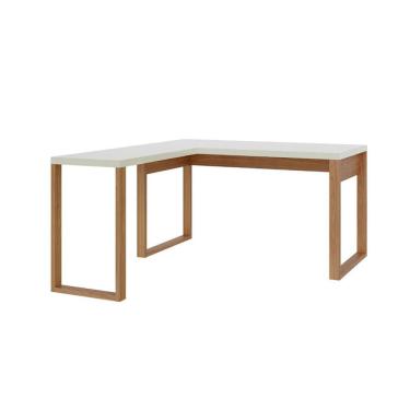 Imagem de Mesa de Escritório em L Lanes 100% MDF Off White e Freijó