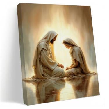 Imagem de Arte de parede em tela de Jesus, Jesus e menina rezando pintura impressa, decoração de parede, pôster de história cristã cristã da Bíblia para sala de estar, quarto, igreja, sala de oração, decoração