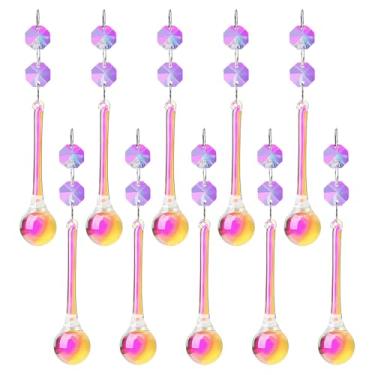 Imagem de 10 peças de enfeites de árvore de Natal, enfeites de gota pendurados com revestimento AB, pingente de lustre de cristal de Natal para centros de mesa, candelabro, decoração de casamento