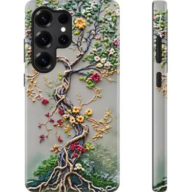 Imagem de Esdot Capa para Samsung Galaxy S24 Ultra - Compatível com carregamento sem fio - Silicone macio de camada dupla + capa rígida - Design de flores silvestres - Capa protetora para celular para mulheres