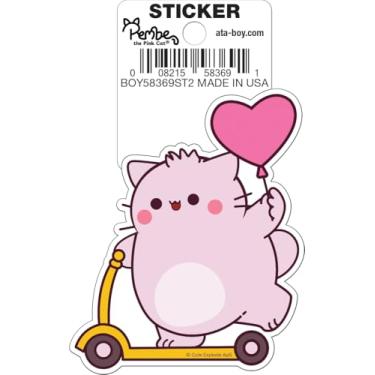 Imagem de Ata-Boy Adesivo de vinil Pembe The Pink Cat on Scooter cortado 7,6 cm