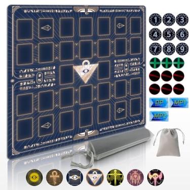 Imagem de Cylvenor for YuGiOh! Duel Disk Playmat – 24x24 Inches, Non-Slip, 21 Damage Counters & Storage Bag Included” (Millennium Puzzle)