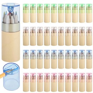 Imagem de 40-Pack Mini Colored Pencils with Sharpener Lid, 12 Bright Colors, Convenient Tubes for Art Supplies, Sketching, and Creative Fun for Kids