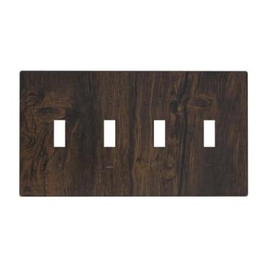 Imagem de Wmhusu Capa para interruptor de luz, marrom escuro, textura de madeira, tábua rústica, placa de interruptor de 4 grupos, placas de parede com interruptor quádrupla, placa decorativa de interruptor