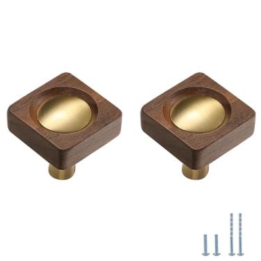 Imagem de Evionlin 2 peças ganchos de parede quadrados de cobre e nogueira, maçanetas de porta de armário, puxadores de armário de cozinha ou puxadores de gaveta, adequados para armários e banheiros