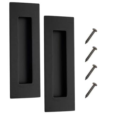 Imagem de Vancoho Puxador de porta de bolso embutido de 15 cm, puxador retangular de aço inoxidável para porta de celeiro de armário deslizante, ferragens retangulares (preto fosco, pacote com 2)