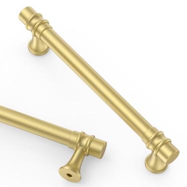 Imagem de Asidrama Pacote com 10 puxadores de armário dourados escovados de 128 mm (5 polegadas) puxadores de armário de cozinha ferragens de gaveta de armário dourado para armário