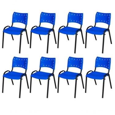 Imagem de Cadeira Iso Base Preto Igreja, Escola, Escritório - Azul - Kit 8 Peças