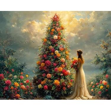 Imagem de XTXGERL Pintura DIY por números para adultos iniciantes, árvore de Natal deslumbrante, artesanato para adultos, kits de pintura por número, presente de decoração de quarto (41 x 50 cm, sem moldura