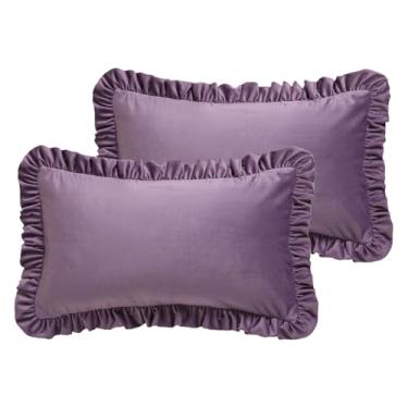 Imagem de bilin gaier Capas de almofada retangulares roxas claras 30,5 x 50,8 cm, conjunto de 2, capa de almofada francesa de veludo com babados, resistente e durável para sofá, cama, sala de estar ou carro