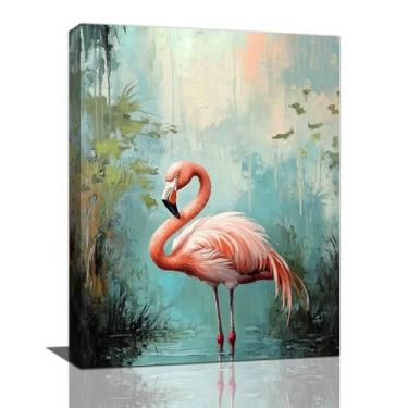 Imagem de Olivine Arte de parede de flamingo, decoração de parede com imagens de flamingos rosa, pinturas de animais tropicais, impressões em tela de vida selvagem, arte emoldurada para sala de estar, quarto